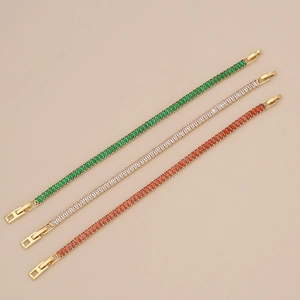 Bracelets de tennis en zircone rectangulaire tricolore avec chaînes dorées en blanc et orange