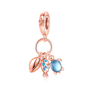Rose gold dream ocean charm with starfish shell blue fish and turtle for bracelets