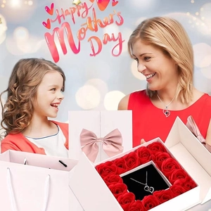 I Love You 100 languages heart projection necklace with rose gift box for Mother's Day