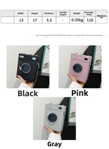 Size specifications and colors of the mini camera-shaped crossbody bag with chain strap