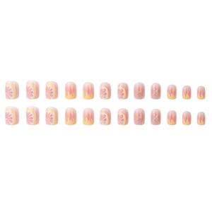 Fresh summer lemon press-on nails in pink and yellow with glitter accents, 24 piece set