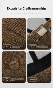 Detail view of brown herringbone baseball cap showing premium stitching and adjustable buckle