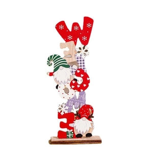 Wooden Christmas gnome Welcome sign desktop ornament with red and purple painted accents