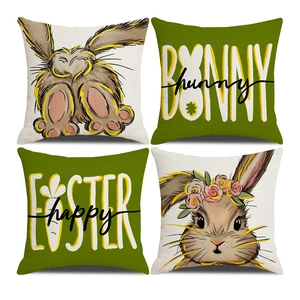Easter Cushion Cover Linen Cotton Square Rabbit Carrot Print Pillowcase Home Sofa Decor Festive Cute Style