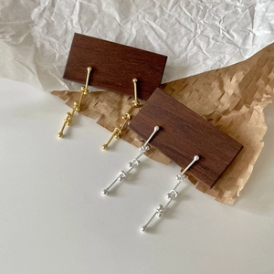 925 Sterling Silver minimalist linear drop earrings with round beads in gold and silver