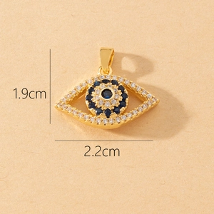 Golden Evil Eye pendant necklace with white crystals and blue stone 22mm x 19mm size