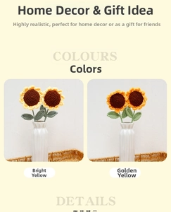 Detailed view of handmade crochet sunflower bouquets in yellow and gold yarn