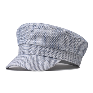Blaue und weiße Tweed-Schirmmütze für Damen im eleganten Baumwoll-Leinen-Gewebe