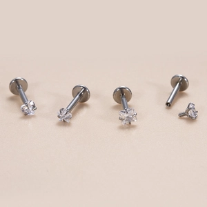 Stainless steel internal thread labret studs with heart star and square zircon crystals