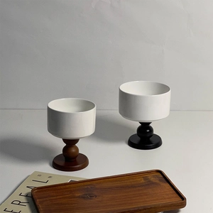 French retro ceramic goblet set with wooden bases for cocktails and desserts