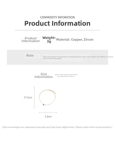 Detailed size chart for 47.5cm gold-plated gourd necklace with 1.6cm zircon pendant