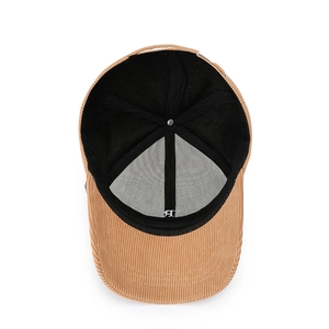 Thick camel corduroy baseball cap with letter embroidery and vintage six-panel structure