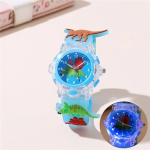 Luminous blue dinosaur watch for kids with 3D silicone strap and soft glowing LED light