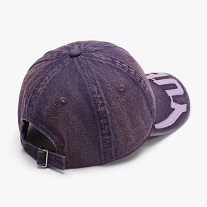 Washed purple baseball cap with letter Y embroidery and adjustable metal buckle strap