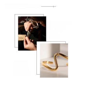 Detail of 18K gold plated S-curve bangle showing vacuum plating and hand polished finish