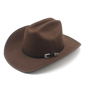 Chapeau de cowboy western classique en feutre de laine marron avec large bord et boucle
