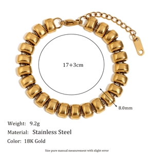 Detailed size chart of 18K gold stainless steel beaded bracelet with 17+3cm length