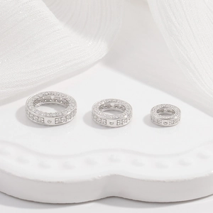 Three sizes of S925 sterling silver spacer beads with cubic zirconia for DIY jewelry