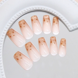 Golden gradient shimmer cat-eye leopard print press-on nails in elegant coffin shape