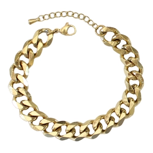 Detailed view of golden Cuban link bracelet featuring a classic lobster clasp and extender