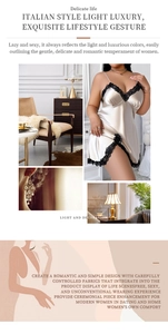 Detail of champagne gold satin nightgown with black lace trim and silk texture design