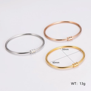 Three-color minimalist stainless steel rhinestone bangles with 50mm by 60mm inner diameter