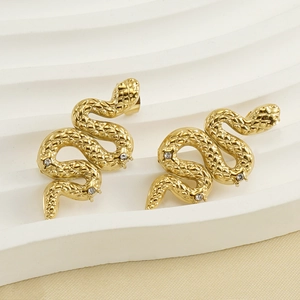 18K gold plated stainless steel snake earrings with sparkling crystal rhinestones