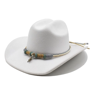 White wool felt western cowboy hat with bohemian colorful braided band and star charm