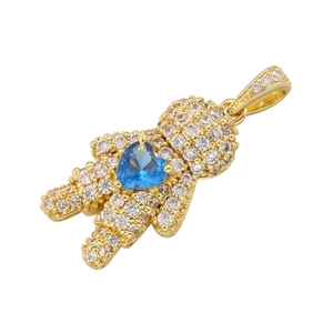 Ciondolo ragazzo placcato oro 18K con micro-pave di zirconi e cuore blu gemma
