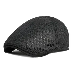 Beret Hat Breathable Mesh Cotton Polyester Sun Protection British Style Flat Cap For Men Women Adjustable Outdoor Casual
