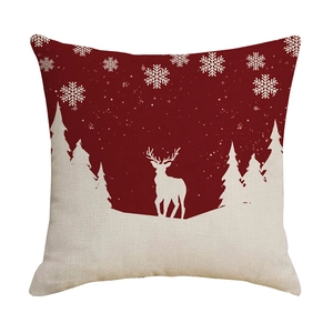 Christmas reindeer and snowflake print linen cushion cover for holiday home decor