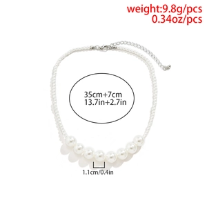 Detail view of pearl necklace showing length 35+7cm and weight 9.8g with lobster clasp