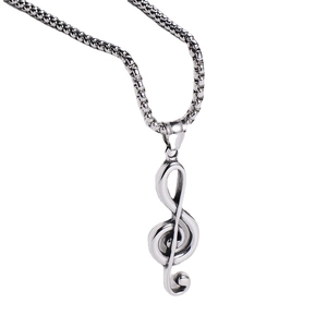Minimalist silver G-clef musical note pendant necklace with shiny box chain for daily wear
