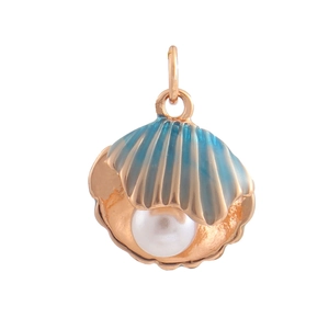 Pendentif coquillage émail bleu avec perle plaqué or rose 18 carats pour bijoux