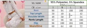 Guide des tailles pour pyjama femme à motif cœur avec mesures détaillées