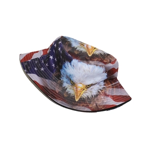 Detailed close-up showing the fabric texture and eagle print of this US flag bucket hat
