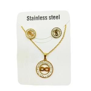 Gold stainless steel infinity symbol jewelry set with necklace and stud earrings