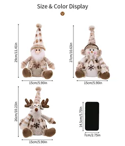 Size chart showing dimensions for Christmas Santa, Snowman, and Reindeer dolls