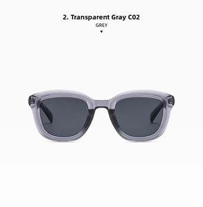 Detail of transparent grey round sunglasses with dark grey UV protective lenses