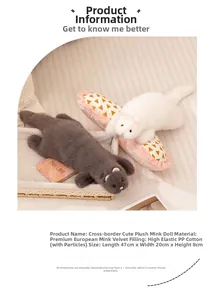 Detailed close-up of 47cm plush ferret toy showing soft faux mink fur texture and PP cotton