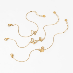 Elegant gold butterfly bracelets with mother of pearl and zircon stones for women