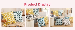 Detail shots of cotton embroidered cushion covers with geometric and floral patterns