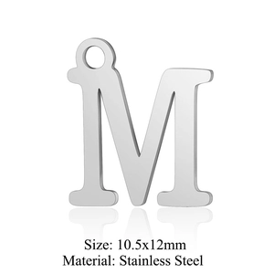 Polished stainless steel letter M pendant for DIY jewelry, size 10.5x12mm