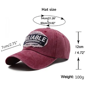 Adjustable burgundy washed cotton baseball cap with reliable embroidery and curved brim