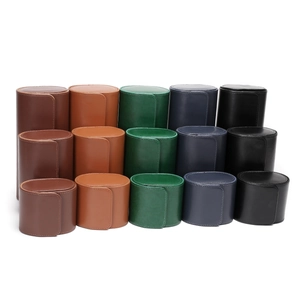 Detailed collection of leather watch rolls in various sizes and colors on white background