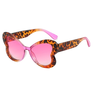 Chic butterfly oversized leopard frame sunglasses with pink gradient lenses for women