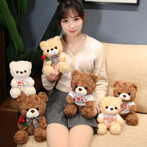 Teddy bears with I love you shirts and roses, plush valentine gifts for women and girls