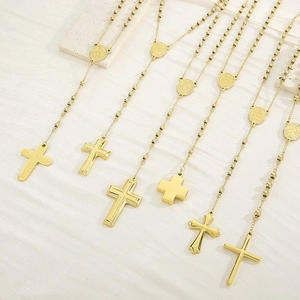 Collier Chapelet Croix En Acier Inoxydable Médaille Vierge Marie Chaîne Y Perles Bijoux Religieux Vintage Pour Femmes