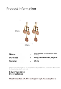Detail showing dimensions of vintage crystal tassel drop earrings in pink and gold