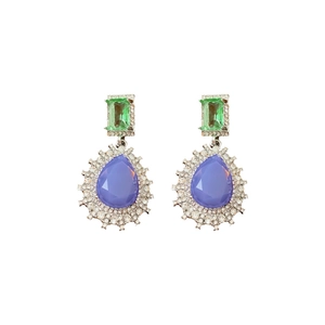Boucles d'oreilles vintage avec pierres gouttes violettes et pierres vertes rectangulaires